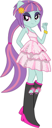 Size: 512x1257 | Tagged: safe, artist:ajosterio, sunny flare, human, equestria girls, g4, bare shoulders, boots, clothes, female, hair tie, high heel boots, ponied up, rarity's fall formal boots, shoes, simple background, sleeveless, solo, transparent background