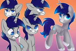 Size: 3000x2000 | Tagged: safe, artist:xvostik, oc, oc only, oc:astro novis, pony, unicorn, freckles, gradient background, high res, reference sheet, smiling, solo