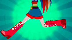 Size: 3072x1726 | Tagged: safe, edit, edited screencap, screencap, rainbow dash, human, equestria girls, g4, my little pony equestria girls: summertime shorts, raise this roof, armpits, arms in the air, belt, belt buckle, boots, boots shot, breakdancing, breasts, clothes, cutie mark on clothes, dancing, dress, fall formal outfits, female, hands in the air, high heel boots, legs, pictures of legs, shoes, sleeveless, sleeveless dress, solo, upside down