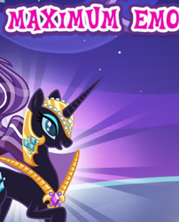 Size: 460x569 | Tagged: safe, gameloft, idw, nightmare rarity, pony, unicorn, g4, my little pony: magic princess, armor, cropped, emo, english, female, helmet, horn, idw showified, mare, meme, solo, text, wow! glimmer