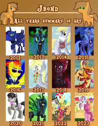 Size: 1862x2391 | Tagged: safe, artist:jbond, apple bloom, applejack, big macintosh, derpy hooves, fizzlepop berrytwist, garble, granny smith, octavia melody, princess luna, queen chrysalis, ruby pinch, scootaloo, smolder, spitfire, sweetie belle, tempest shadow, oc, oc:jacky breeze, alicorn, changeling, changeling queen, dragon, earth pony, pegasus, pony, unicorn, lullaby for a princess, g4, my little pony: the movie, pinkie apple pie, 2012, 2013, 2014, 2015, 2016, 2017, 2018, 2019, 2020, 2021, 2022, 2023, apple family, armor, bag, bowtie, butt, clothes, comparison, confused, crying, cute, dragon lands, dragoness, draw this again, drill sergeant, female, filly, foal, food, grin, jewelry, juice, lemonade, lemonade stand, mail, mailbag, mailmare, mailpony, male, mare, necktie, octavia's bowtie, open mouth, open up your eyes, pegasus oc, pizza, plot, raised hoof, rear view, redraw, regalia, riding, s1 luna, sad, scene interpretation, siblings, simple background, singing, smiling, smirk, stallion, summary, sunglasses, text, uniform, white background, wonderbolts dress uniform