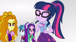 Size: 3410x1920 | Tagged: safe, artist:bigpurplemuppet99, edit, edited screencap, screencap, adagio dazzle, aria blaze, sci-twi, sonata dusk, twilight sparkle, human, equestria girls, equestria girls specials, g4, my little pony equestria girls: better together, my little pony equestria girls: rollercoaster of friendship, the dazzlings