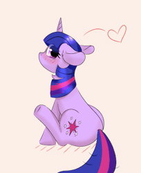 Size: 593x726 | Tagged: safe, artist:twiliset, derpibooru exclusive, twilight sparkle, pony, unicorn, g4, animated, behaving like a dog, blushing, cute, ears back, female, floating heart, floppy ears, heart, i watch it for the tail, looking at you, looking back, looking back at you, mare, shaking, simple background, sitting, solo, tail, tail wag, twiabetes, twilight dog, unicorn twilight