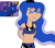 Size: 1102x974 | Tagged: safe, artist:ocean lover, color edit, edit, princess luna, human, g4, my little pony: friendship is magic, season 9, the summer sun setback, bare midriff, bare shoulders, beautiful, belly, belly button, blue eyeshadow, blue lipstick, clothes, crown, cutie mark on clothes, ethereal hair, eyes closed, eyeshadow, female, human coloration, humanized, jewelry, lips, lipstick, makeup, midriff, ms paint, picture-in-picture, reference used, regalia, scene interpretation, screencap reference, simple background, skin color edit, sleeveless, smiling, solo, starry hair, stars, wavy hair, white background