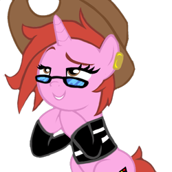 Size: 983x983 | Tagged: safe, artist:chakiz zukulenz, oc, oc only, oc:chakiz zukulenz, pony, unicorn, clothes, glasses, hat, redhead, seductive, simple background, solo, sweater, transparent background