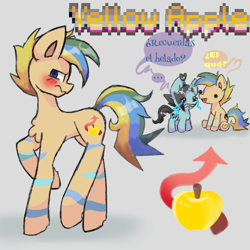 Size: 1080x1080 | Tagged: safe, artist:flowery_pikture, oc, oc:yellow apple, pony, character design, spanish, translated in the comments