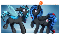 Size: 3609x2150 | Tagged: safe, artist:pridark, oc, oc only, oc:midnight bloom, oc:whispering spirits, changeling, pegasus, pony, changeling oc, high res, pegasus oc