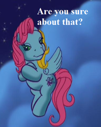 Size: 384x480 | Tagged: safe, edit, edited screencap, editor:korora, screencap, thistle whistle, pegasus, pony, a very minty christmas, g3, cloud, cropped, reaction image, skeptical, solo, speech, talking, text