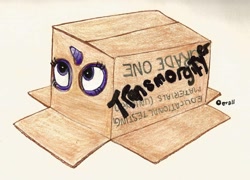 Size: 1024x737 | Tagged: safe, artist:dotterall, twilight sparkle, pony, unicorn, fanfic:letters from a little princess monster, g4, box, calvin and hobbes, cardboard box, fanfic, fanfic art, female, hiding, metal gear, solo