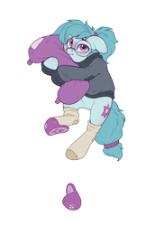Size: 1614x2218 | Tagged: safe, alternate version, artist:rexyseven, oc, oc only, oc:whispy slippers, earth pony, pony, clothes, earth pony oc, female, floppy ears, glasses, hug, mare, pillow, pillow hug, simple background, slippers, socks, solo, sweater, transparent background