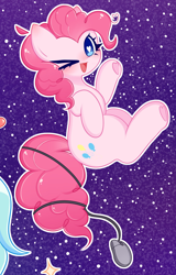 Size: 1384x2156 | Tagged: safe, artist:arwencuack, pinkie pie, earth pony, pony, g4, commission, computer mouse, heart, heart eyes, one eye closed, solo, space, wingding eyes, wink