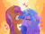 Size: 1600x1200 | Tagged: safe, artist:willoillo, derpibooru exclusive, izzy moonbow, sunny starscout, earth pony, pony, unicorn, g5, duo, eyes closed, female, floating heart, heart, kiss on the lips, kissing, lesbian, mane stripe sunny, ship:moonscout, shipping, surprise kiss