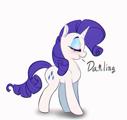 Size: 1000x952 | Tagged: safe, artist:inkypuso, rarity, pony, unicorn, g4, darling, dialogue, eyes closed, female, horn, mare, open mouth, open smile, simple background, smiling, solo, white background