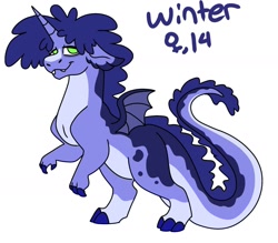 Size: 1638x1432 | Tagged: safe, artist:jinx32297, oc, oc only, oc:winter, dracony, dragon, hybrid, dragoness, female, interspecies offspring, lidded eyes, no pupils, offspring, parent:rarity, parent:spike, parents:sparity, simple background, smiling, solo, white background