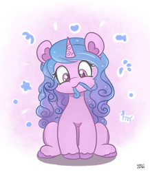 Size: 1833x2106 | Tagged: safe, artist:limitmj, izzy moonbow, pony, unicorn, g5, biting, cute, female, hair bite, izzybetes, mane, mare, munching, sitting