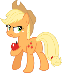 Size: 1019x1194 | Tagged: safe, artist:rosasaav, applejack, earth pony, pony, g4, angry, apple, applebutt, butt, female, food, full body, looking back, plot, simple background, solo, transparent background, vector