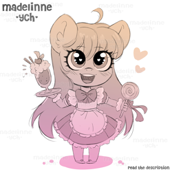 Size: 4000x4000 | Tagged: safe, artist:madelinne, oc, anthro, alcohol, candy, clothes, cocktail, commission, cute, dress, drink, female, food, heart, heart eyes, lollipop, maid, solo, wingding eyes, your character here