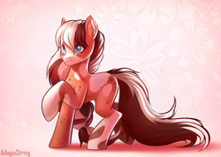 Size: 1520x1080 | Tagged: safe, artist:adagiostring, oc, oc only, earth pony, pony, abstract background, art, commission, earth pony oc, flower background, gradient background, solo, standing