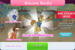 Size: 1271x858 | Tagged: safe, gameloft, idw, chief stablemaker, hot air, walky taffy, earth pony, pony, g4, my little pony: magic princess, official, aviator goggles, bundle, clothes, collection, costs real money, earpiece, english, facial hair, female, goggles, group, hat, idw showified, male, mare, mobile game, moustache, numbers, scarf, shirt, stallion, text