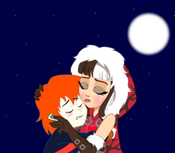 Size: 2574x2250 | Tagged: safe, artist:spike17, spike, human, g4, cerise hood, cerispike, crossover, crossover shipping, crying, duo, ever after high, female, high res, hug, human spike, humanized, male, orange hair, shipping, spike x ever after high, straight