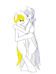 Size: 2000x2600 | Tagged: artist needed, oc name needed, source needed, safe, oc, oc only, oc:κασσάνδρα, alicorn, earth pony, semi-anthro, alicorn oc, arm hooves, bipedal, duo, earth pony oc, female, high res, horn, male, simple background, white background, wings