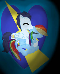 Size: 714x882 | Tagged: safe, artist:momokostar, rainbow dash, soarin', pegasus, pony, g4, biting, ear bite, eyes closed, female, male, mare, ship:soarindash, shipping, stallion, straight