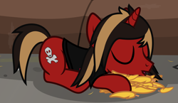 Size: 1239x717 | Tagged: safe, artist:lightningbolt, derpibooru exclusive, pony, unicorn, g4, .svg available, all time low, clothes, couch, drool, dyed mane, dyed tail, eyes closed, feather, floor, horn, indoors, jack barakat, lying down, male, messy room, open mouth, ponified, prone, shirt, show accurate, sleeping, solo, stallion, svg, t-shirt, tail, vector