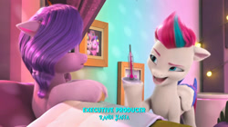Size: 2388x1334 | Tagged: safe, screencap, pipp petals, zipp storm, pegasus, pony, a little horse, g5, my little pony: make your mark, my little pony: make your mark chapter 4, spoiler:g5, spoiler:my little pony: make your mark, spoiler:my little pony: make your mark chapter 4, spoiler:mymc04e06, bedroom, credits, eyebrows, family photo, female, filly, filly pipp petals, filly zipp storm, hoof hold, lightbulb, mare, raised eyebrow, sick, thermometer, younger