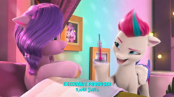 Size: 2388x1334 | Tagged: safe, screencap, pipp petals, zipp storm, pegasus, pony, a little horse, g5, my little pony: make your mark, my little pony: make your mark chapter 4, spoiler:g5, spoiler:my little pony: make your mark, bedroom, credits, eyebrows, family photo, female, filly, filly pipp petals, filly zipp storm, hoof hold, lightbulb, mare, raised eyebrow, sick, thermometer, younger