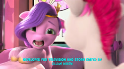 Size: 2388x1336 | Tagged: safe, screencap, pipp petals, zipp storm, pegasus, pony, a little horse, g5, my little pony: make your mark, my little pony: make your mark chapter 4, spoiler:g5, spoiler:my little pony: make your mark, spoiler:my little pony: make your mark chapter 4, spoiler:mymc04e06, bed, bedroom, credits, duo, duo female, female, mare, open mouth, royal sisters (g5), siblings, sisters, stained glass