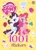 Size: 1772x2481 | Tagged: safe, angel bunny, pinkie pie, rarity, bee, bird, butterfly, earth pony, insect, pony, rabbit, unicorn, g4, official, 1001 stickers, animal, balloon, bipedal, book cover, cover, crossed legs, duo, duo female, female, flower, lightning, mare, my little pony logo, open mouth, orchard books, rain, sparkles, sticker, stock vector, text