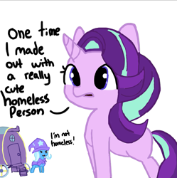 Size: 1673x1677 | Tagged: safe, artist:tjpones edits, color edit, edit, starlight glimmer, trixie, pony, unicorn, g4, colored, confession, dialogue, female, homeless, lesbian, ship:startrix, shipping, simple background, trixie's wagon, wagon, white background