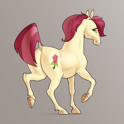 Size: 2500x2500 | Tagged: safe, artist:aquaticvibes, roseluck, earth pony, pony, g4, butt, dock, female, gradient background, high res, hoers, looking at you, looking back, looking back at you, mare, plot, raised hoof, raised leg, rosebutt, solo, tail