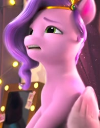 Size: 1046x1337 | Tagged: safe, screencap, pipp petals, pegasus, pony, a little horse, g5, my little pony: make your mark, my little pony: make your mark chapter 4, spoiler:g5, spoiler:my little pony: make your mark, cropped, female, lights, mare, mirror, sad, sitting