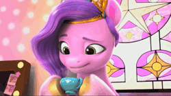 Size: 1920x1078 | Tagged: safe, screencap, izzy moonbow, pipp petals, pegasus, pony, unicorn, a little horse, g5, my little pony: make your mark, my little pony: make your mark chapter 4, spoiler:g5, spoiler:my little pony: make your mark, spoiler:my little pony: make your mark chapter 4, spoiler:mymc04e06, animated, bed, bedroom, cup, curtains, duo, duo female, epic fail, fail, female, food, mare, open mouth, pillow, sick, smiling, sneezing, sound, stained glass, tea, teacup, webm, window, wrinkles