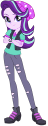 Size: 1897x4937 | Tagged: safe, artist:orin331, artist:rodan00, edit, vector edit, starlight glimmer, human, equestria girls, g4, beanie, beanie hat, boots, clothes, crossed arms, element of justice, eyebrows, female, hat, high res, jewelry, legs, looking at you, magical geodes, necklace, pants, ripped pants, shoes, simple background, smiling, smiling at you, solo, torn clothes, transparent background, vector, watch, wristwatch