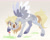 Size: 2048x1638 | Tagged: safe, artist:bishopony, derpy hooves, pegasus, pony, g4, blushing, colored hooves, colored pupils, cute, derpabetes, flower, freckles, grass, raised hoof, smiling, solo, unshorn fetlocks, weapons-grade cute