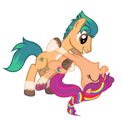 Size: 408x400 | Tagged: safe, artist:arkogon, hitch trailblazer, sunny starscout, earth pony, pony, g4, g5, dancing, duo, duo male and female, female, g5 to g4, generation leap, male, mane stripe sunny, mare, ship:starblazer, shipping, simple background, stallion, straight, transparent background