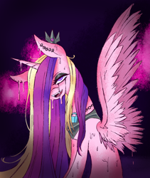 Size: 1080x1278 | Tagged: safe, artist:meyco, princess cadance, alicorn, pony, g4, alternate universe, crying, ear piercing, evil, looking at you, melting, mirror universe, piercing, tears of pain