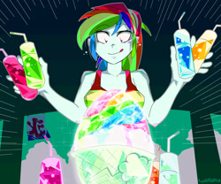 Size: 1794x1494 | Tagged: safe, artist:tyuubatu, rainbow dash, human, equestria girls, g4, bare shoulders, clothes, food, ice, shirt, sleeveless, sleeveless shirt, tank top, tongue out