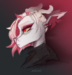 Size: 2192x2300 | Tagged: safe, artist:mirage, oc, oc only, oc:assol, deer, anthro, avatar, bust, female, gradient background, high res, horns, makeup, short hair, sketch, solo