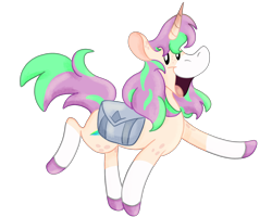 Size: 2500x2000 | Tagged: safe, artist:euspuche, oc, oc only, pony, unicorn, artfight, bag, happy, high res, looking at you, simple background, smiling, solo, transparent background