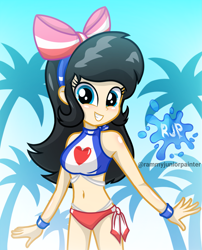 Size: 2015x2490 | Tagged: safe, artist:rjp.rammy, oc, oc only, oc:samantha, human, equestria girls, g4, belly button, bikini, breasts, clothes, cute, female, grin, high res, light skin, looking at you, ocbetes, reasonably sized breasts, smiling, smiling at you, solo, swimsuit