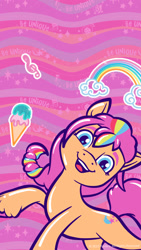 Size: 1080x1920 | Tagged: safe, sunny starscout, earth pony, pony, g5, official, female, food, ice cream, mane stripe sunny, mare, phone wallpaper, solo