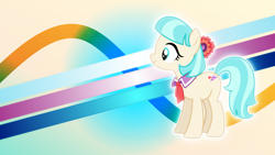 Size: 3840x2160 | Tagged: safe, artist:chainchomp2 edits, artist:game-beatx14, edit, coco pommel, earth pony, pony, g4, rarity takes manehattan, female, high res, mare, solo, wallpaper, wallpaper edit