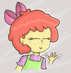 Size: 762x784 | Tagged: safe, artist:startrixstan, apple bloom, human, equestria girls, g4, alternate hairstyle, arrow, eyes closed, humanized, short hair, smiling, solo, sparkles, waving