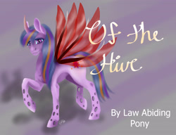 Size: 3900x3000 | Tagged: safe, artist:luminaskies, twilight sparkle, changeling, changeling queen, fanfic:of the hive, g4, changeling hybrid, changeling queen twilight, changelingified, fanfic, fanfic art, fanfic cover, high res, solo, species swap, wings