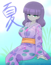 Size: 1620x2048 | Tagged: safe, alternate version, artist:batipin, maud pie, human, equestria girls, g4, big breasts, blushing, breasts, busty maud pie, clothes, cute, female, kimono (clothing), looking at you, maudabetes, solo