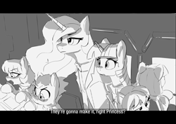 Size: 2073x1469 | Tagged: safe, artist:pabbley, princess celestia, twilight sparkle, alicorn, pony, g4, computer, duo, female, grayscale, mare, monochrome, neon genesis evangelion, subtitles, twilight sparkle (alicorn)