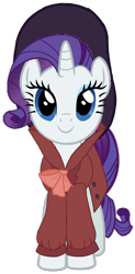 Size: 440x896 | Tagged: safe, artist:noi kincade, rarity, pony, unicorn, g4, clothes, detective, detective rarity, fedora, female, front view, hat, looking up, simple background, smiling, solo, transparent background, trenchcoat